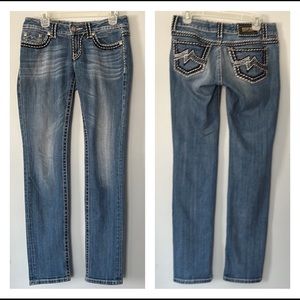 Miss Me Sunny skinny embroidered detail distressed straight leg jeans size 27